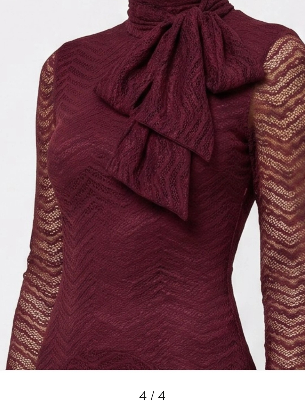 RACHEL Rachel Roy Burgundy Lace Maxi Dress with Neck Tie Beatrice Long Sleeve - Picture 3 of 9